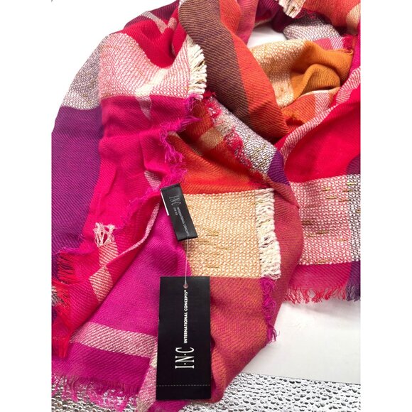 INC International Concepts INC Touch Of Shine Plaid Wrap Scarf, Pink, OS - Picture 6 of 10